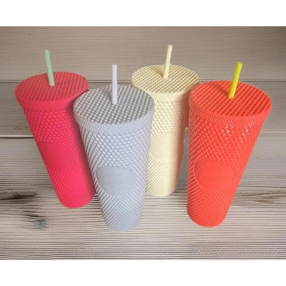 Starbucks Other - Starbucks 24oz Studded Venti Tumblers With Straws Lot Of 4 Colorful Collector